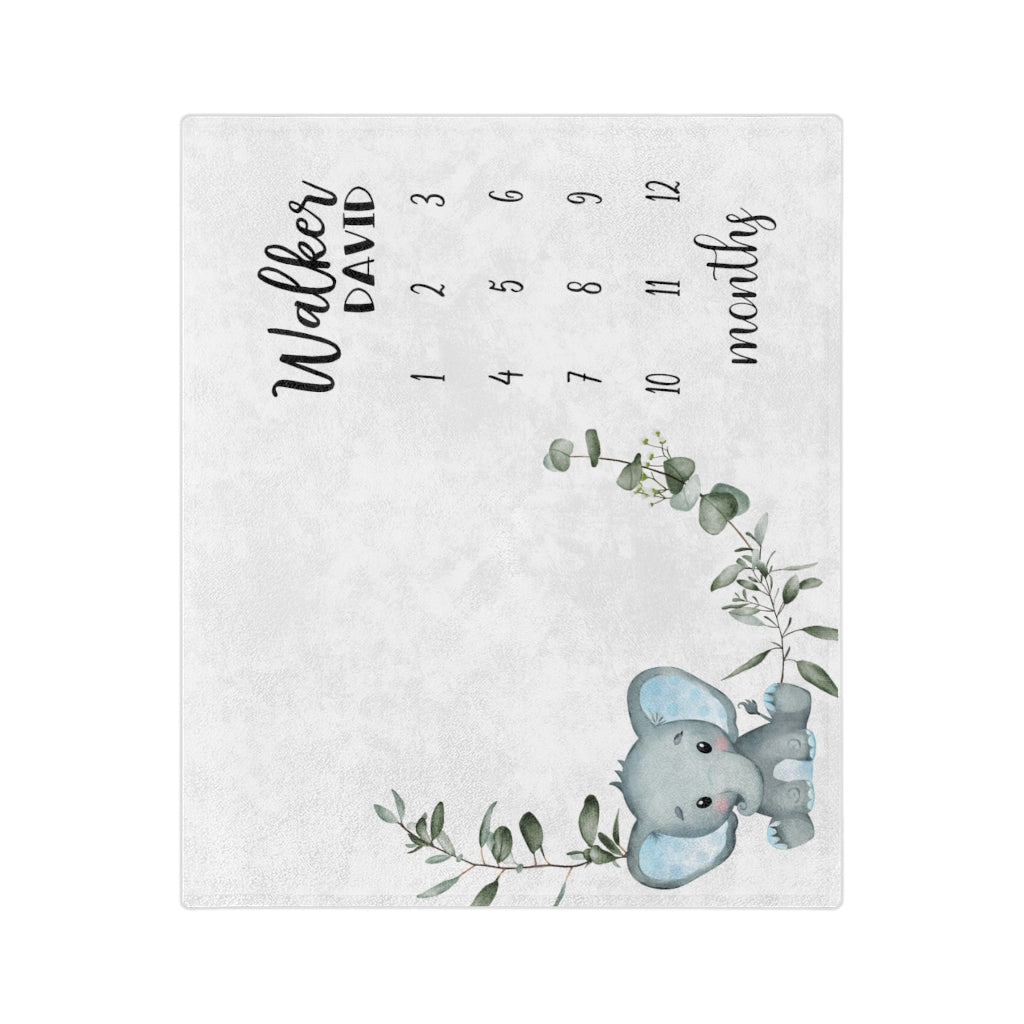 Elephant Personalized Baby Milestone Minky Blanket - Amazing Faith Designs