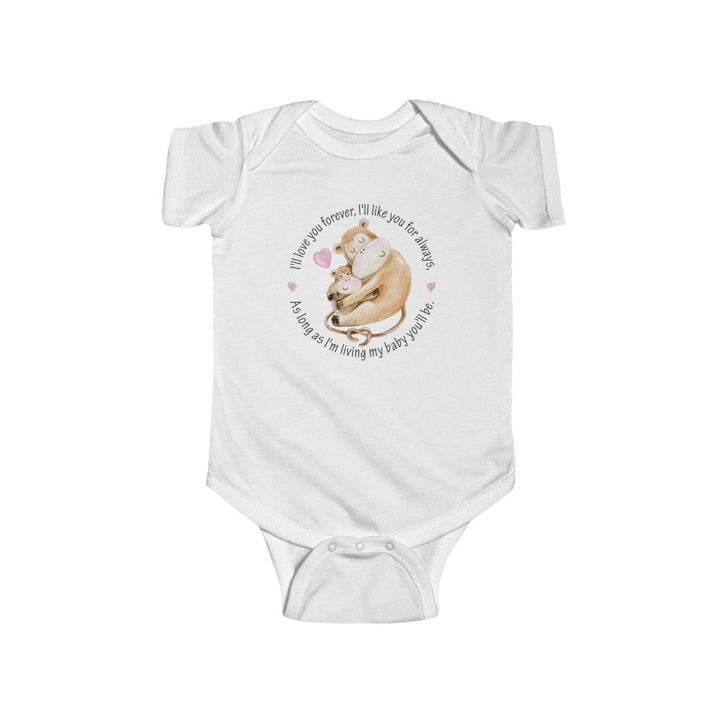 I'll Love You Forever I'll Like you for Always Mama and Baby Monkey Infant Bodysuit Onesie - Amazing Faith Designs