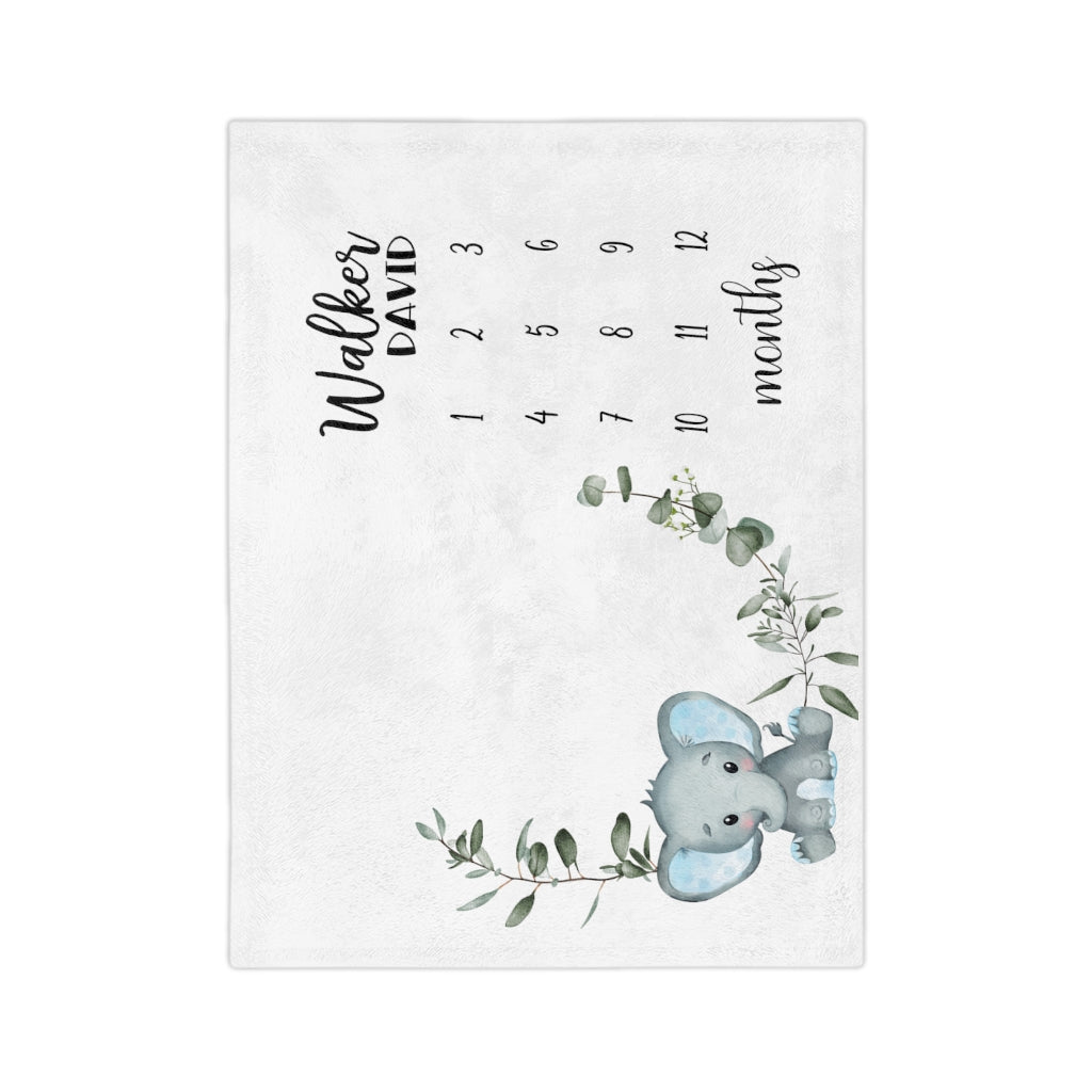 Elephant Personalized Baby Milestone Minky Blanket - Amazing Faith Designs