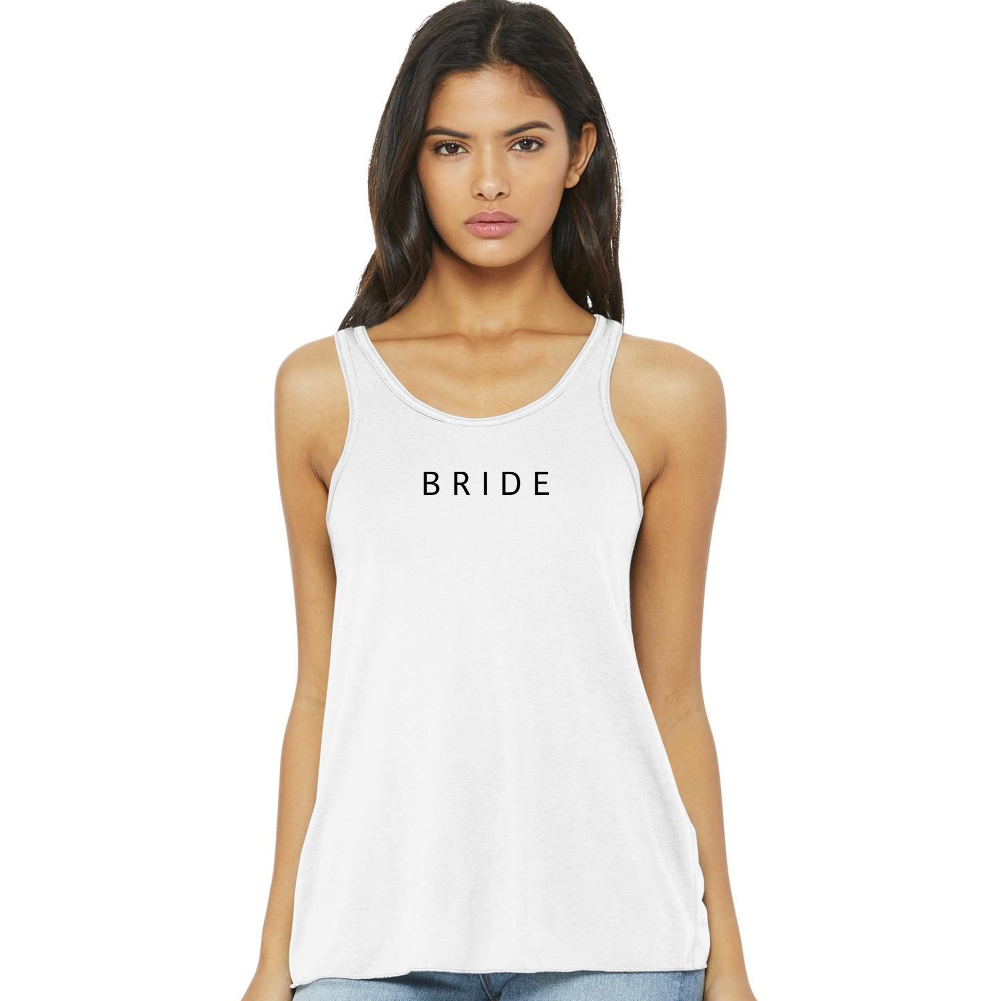 Bride Flowy Racerback Tank Top, Bridal Party Shirts, Wedding Party Shirts, Getting ready outfit - Amazing Faith Designs