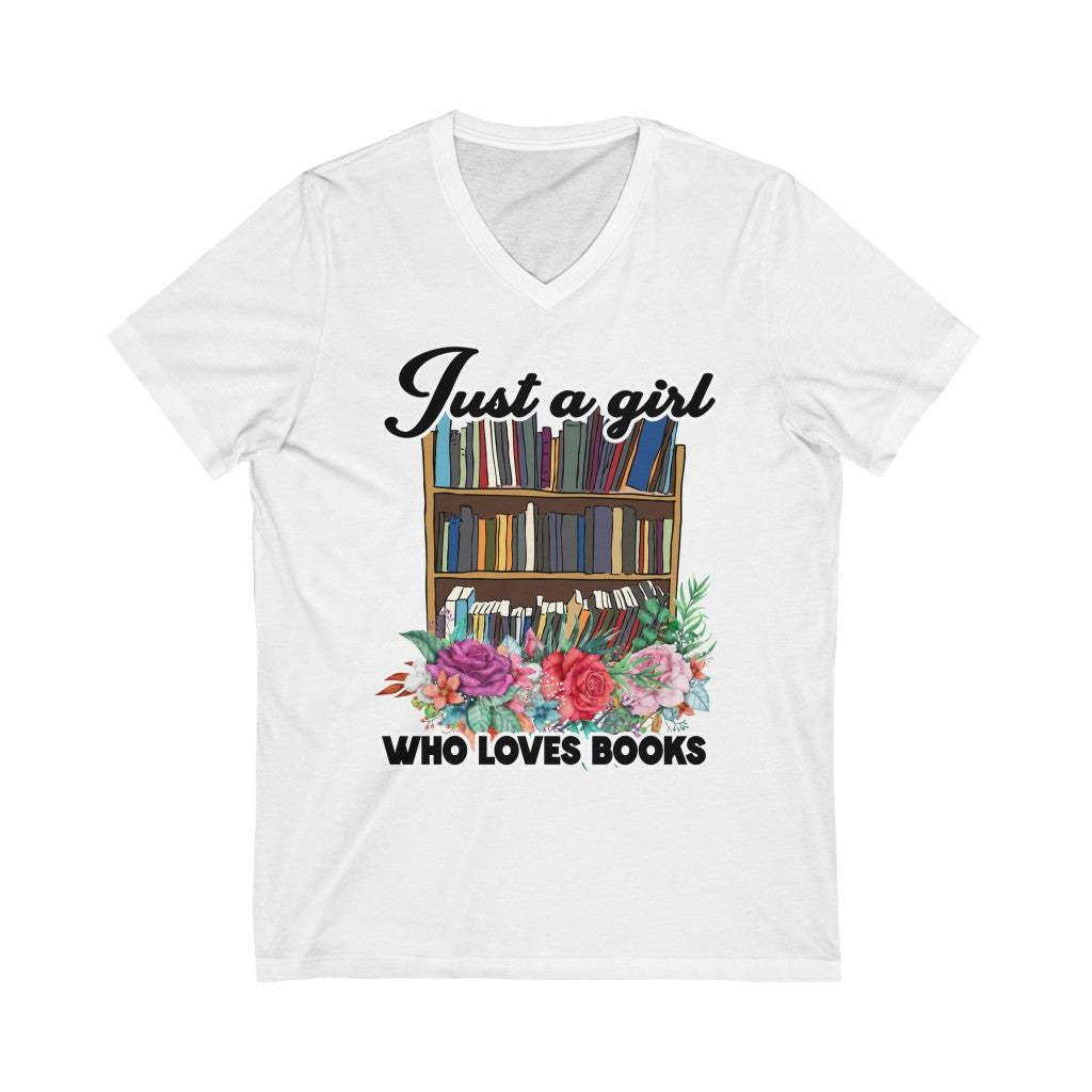 Just a Girl Who Loves Books V-Neck T-shirt | Christian Faith Tee - Amazing Faith Designs