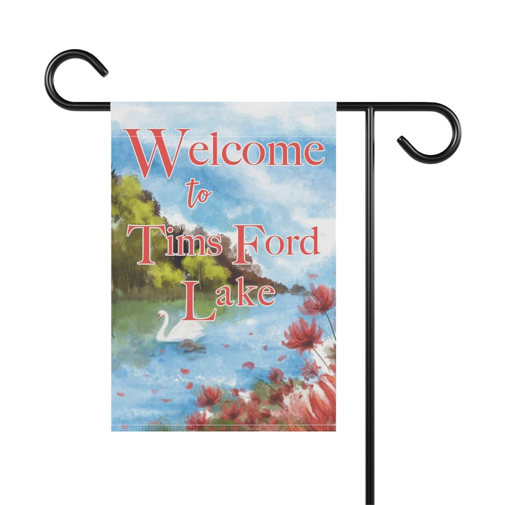 Welcome to the Lake with Swan Garden Flag - Personalized Printify
