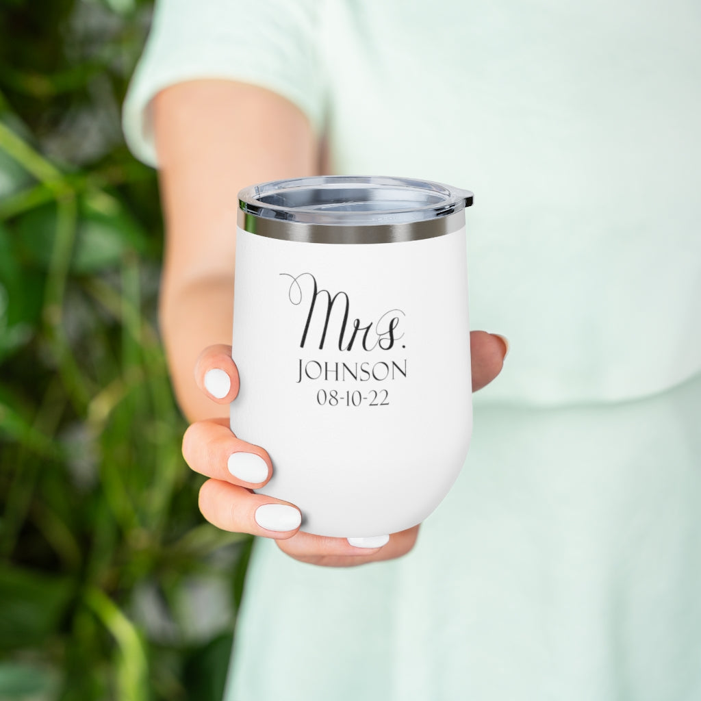 Mr. And Mrs. Personalized Name 12oz Insulated Wine Tumbler | Wedding Engagement Bridal Shower Gift - Amazing Faith Designs