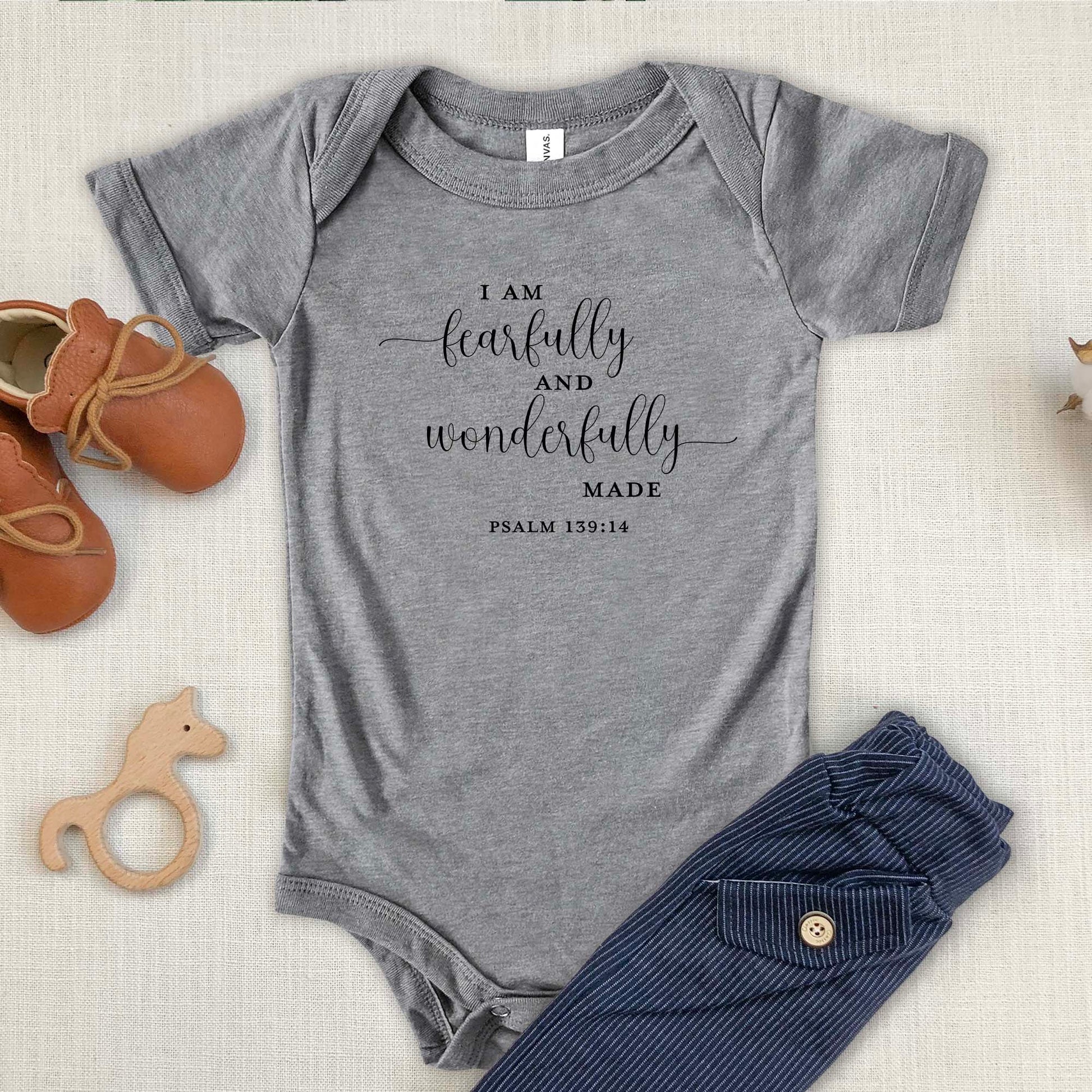 Fearfully and Wonderfully Made Psalm 139 Scripture Infant Child Onesie | Baptism Gift Printify