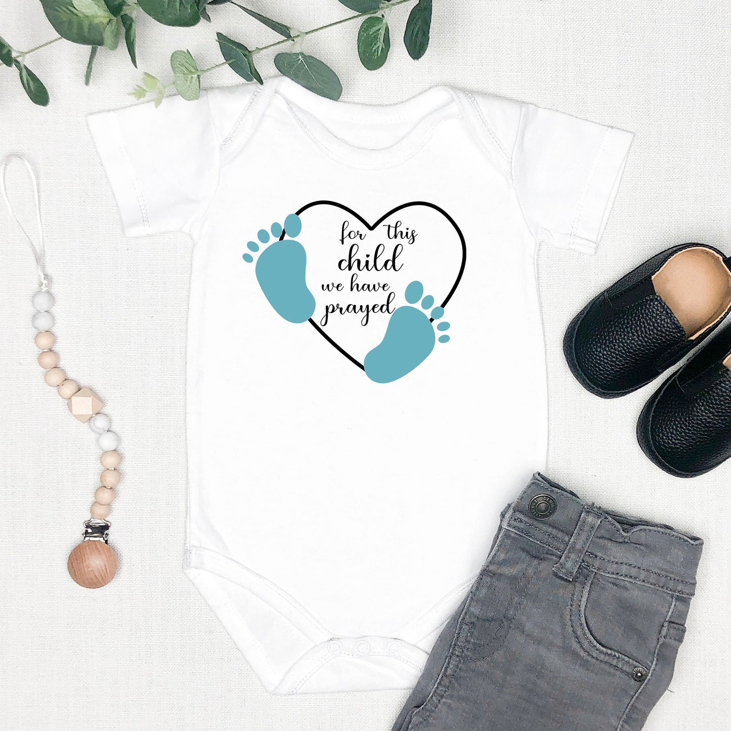 For This Child We Have Prayed Baby Boy Christian Onesie | Baptism Gift - Amazing Faith Designs