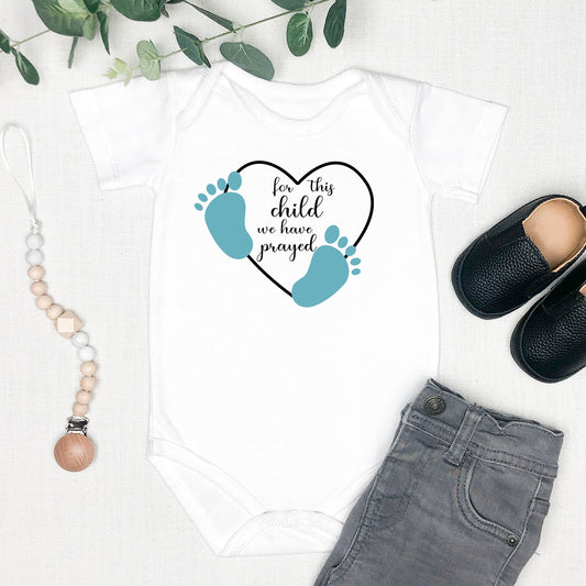 For This Child We Have Prayed Baby Boy Christian Onesie | Baptism Gift - Amazing Faith Designs