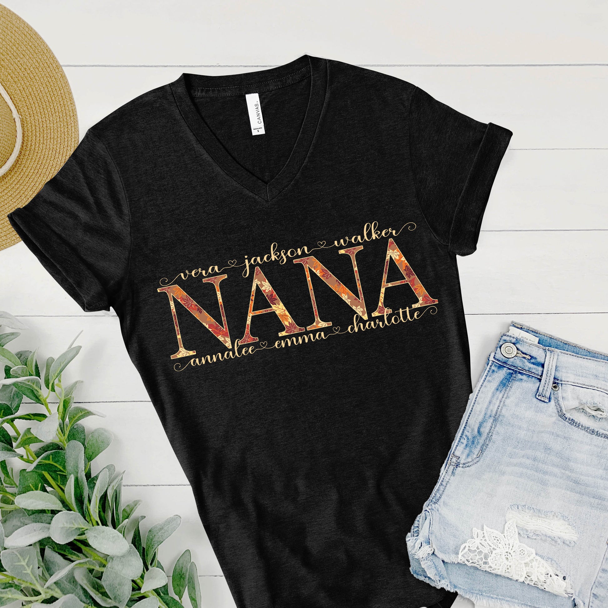 Nana Fall Shirt Kids Names Personalized Mom Grandma GiGi Auntie Mama Shirt Custom Tee Mother’s Day Gift Birthday Gift Grandkids Grandchildren - Amazing Faith Designs