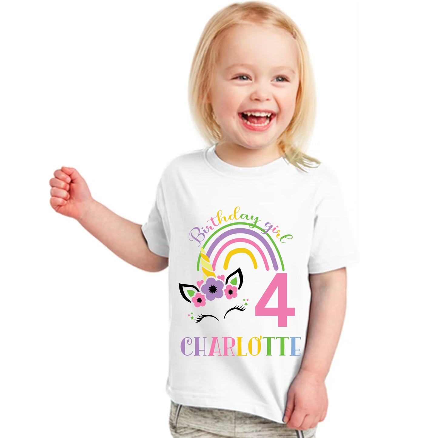 Unicorn Rainbow Toddler Birthday Short Sleeve Tee 2T 3T 4T 5T, 1st Birthday, 2nd Birthday, 3rd Birthday, 4th Birthday, 5th Birthday Tshirt - Amazing Faith Designs