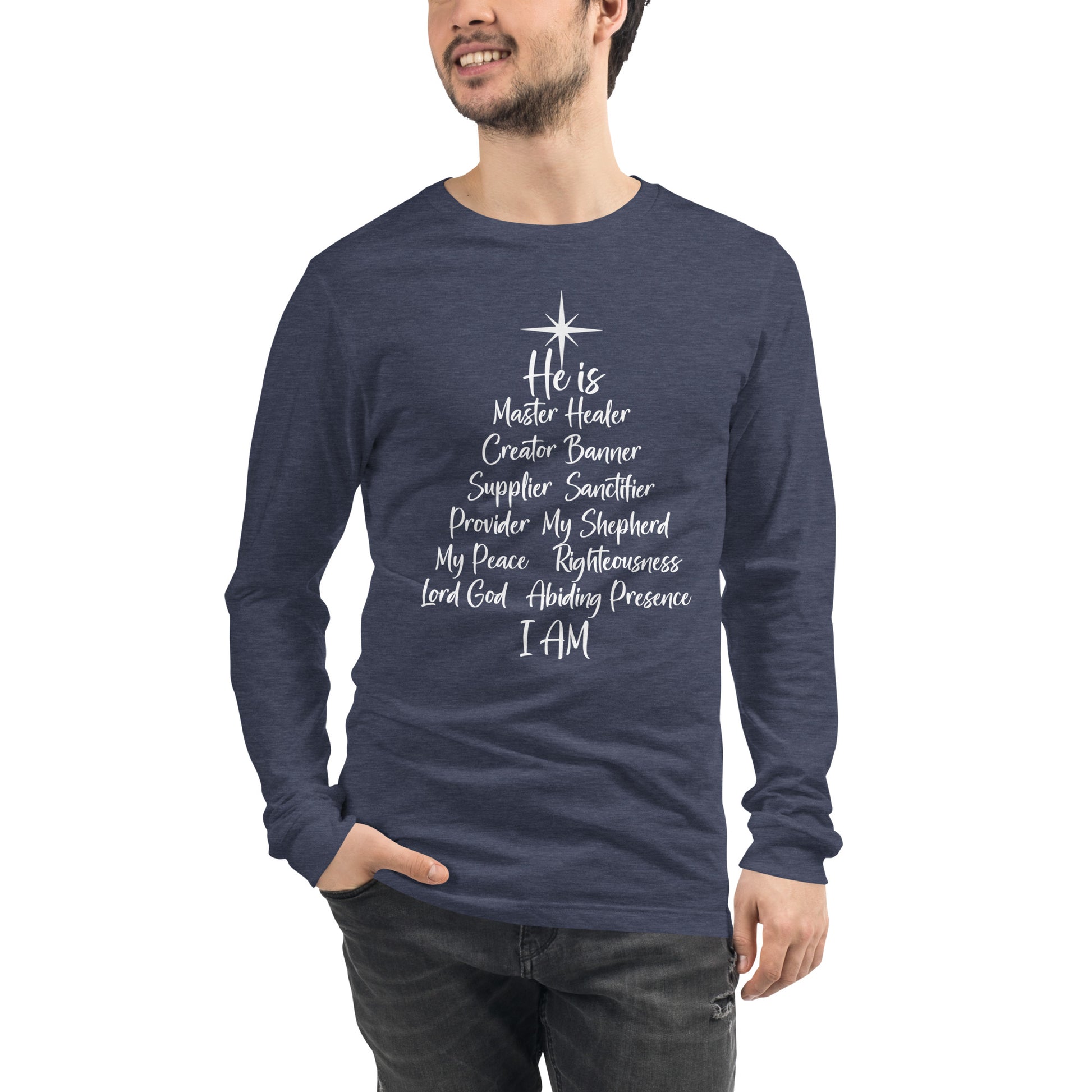 Names of God Christmas Tree Unisex Long Sleeve Tee Amazing Faith Designs