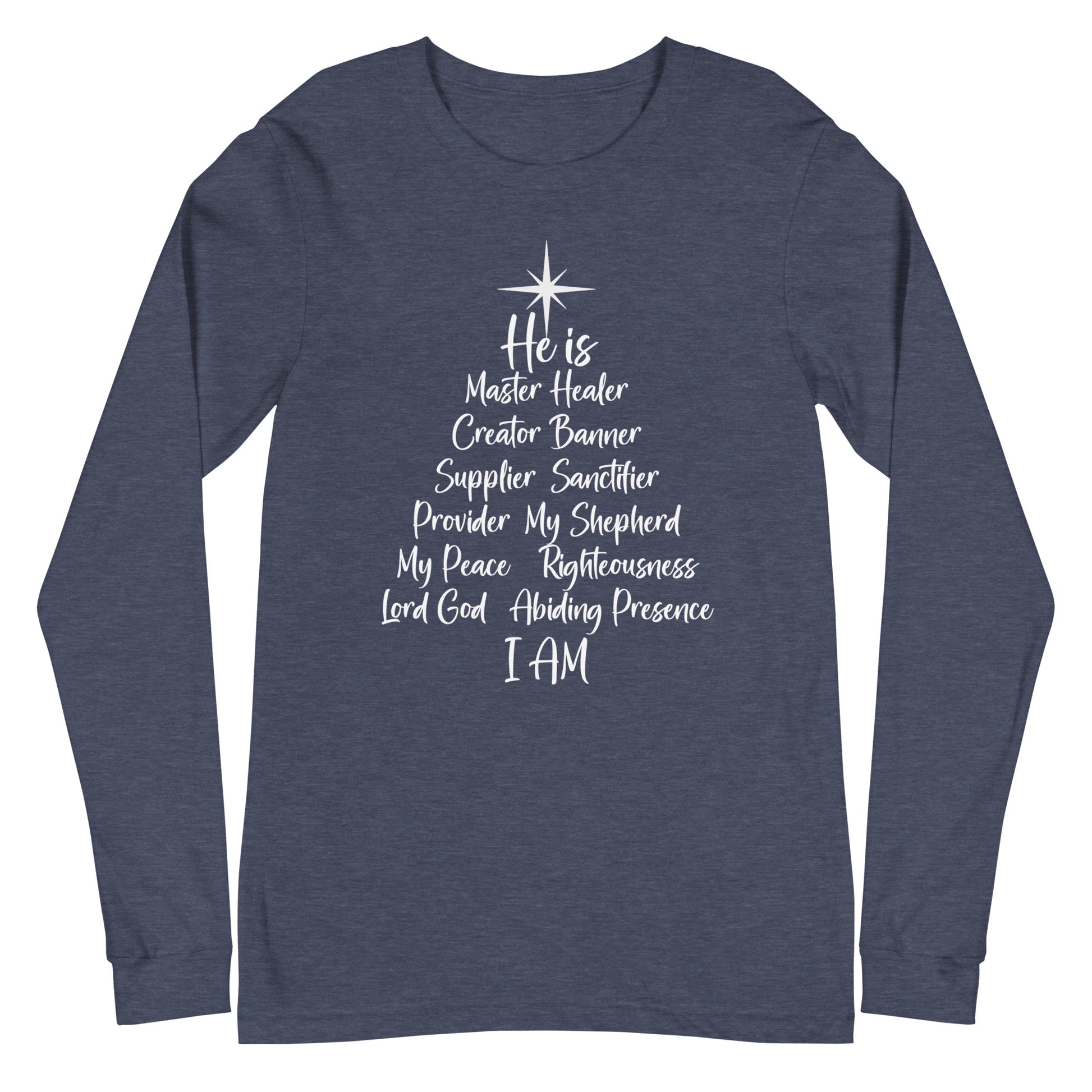 Names of God Christmas Tree Unisex Long Sleeve Tee - Amazing Faith Designs